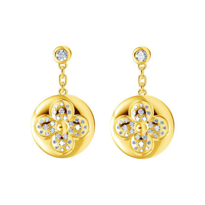 LV-Q97981 single round four-leaf clover plum blossom flying mark dense stone earrings
