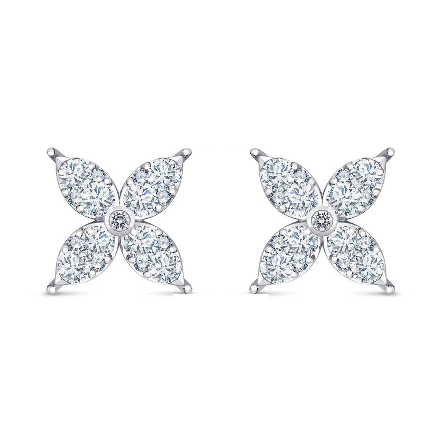 TIF-174157 four-leaf marquise round diamond stud earrings