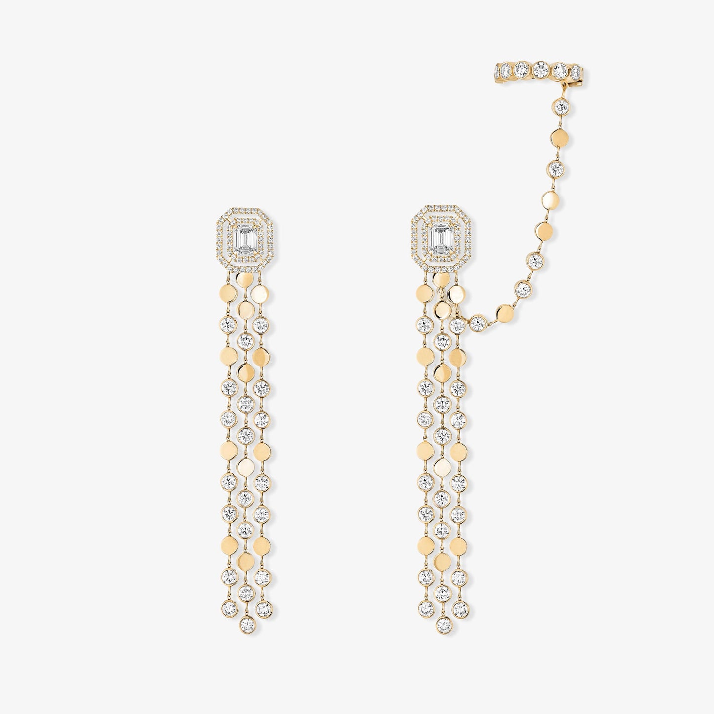 MSK-12432 Small octagonal double circle stone bubble chain earrings