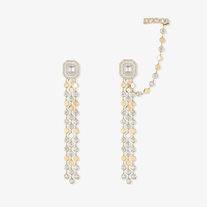 MSK-12432 Small octagonal double circle stone bubble chain earrings