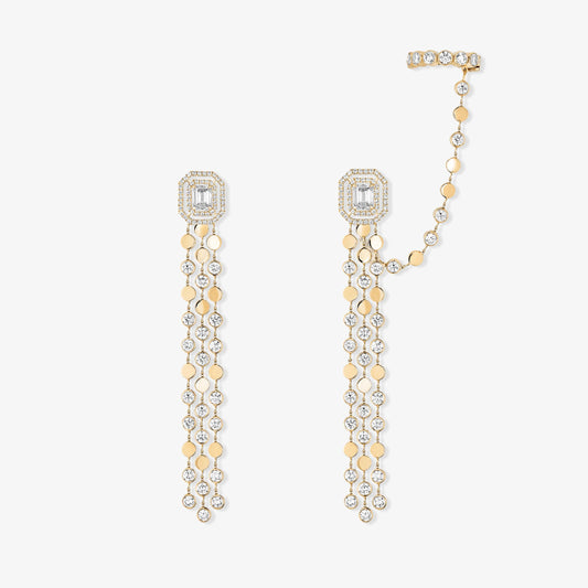 MSK-12432 Small octagonal double circle stone bubble chain earrings