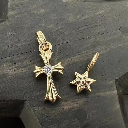 KLX-CH53682 single diamond cross six-pointed star pendant necklace