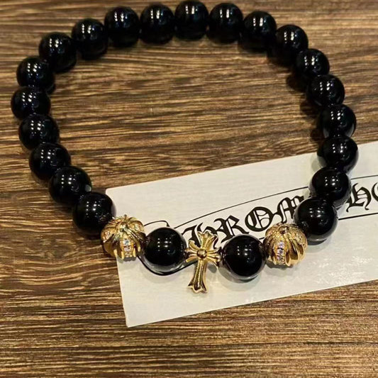KLX-CH52825 Obsidian Cross Bracelet