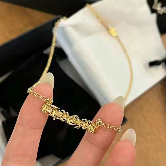 KLX-CH82050 Letter Chrome Tie Chain Pendant Necklace