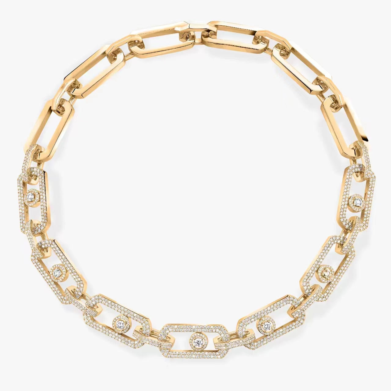 MSK-13079 Extra Large Half Diamond Moving Diamond Necklace