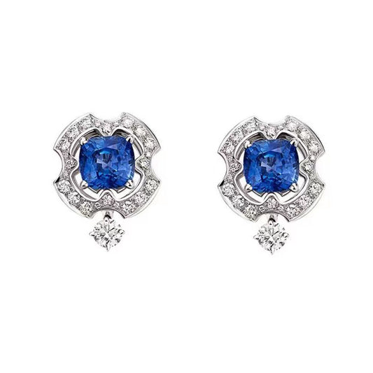 BGL-654754 cushion-shaped sapphire surround stone round diamond trapezoid earrings main stone 8.81X8.37X6.48mm