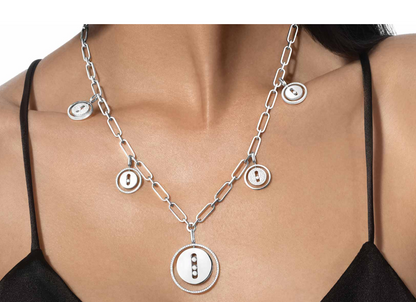 MSK-11728 movable disc full of diamonds large pendant necklace