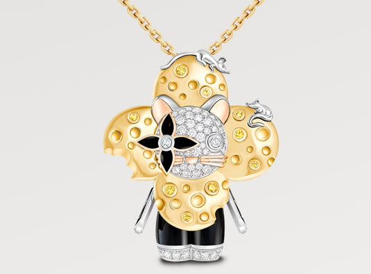 LV-Q93972 Cat and Mouse Four-leaf Clover Brooch Pendant