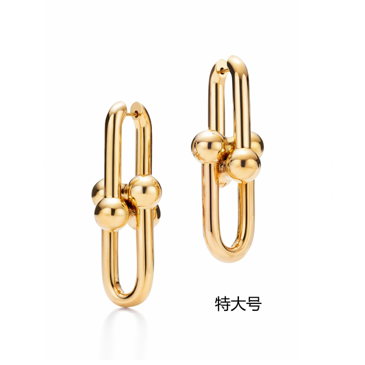 TIF-60006355 extra large length 4.6cmT round wave ball chain buckle light gold earrings