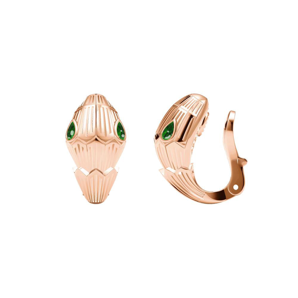BGL-661930 light gold and grooved snake pointed mouth earrings