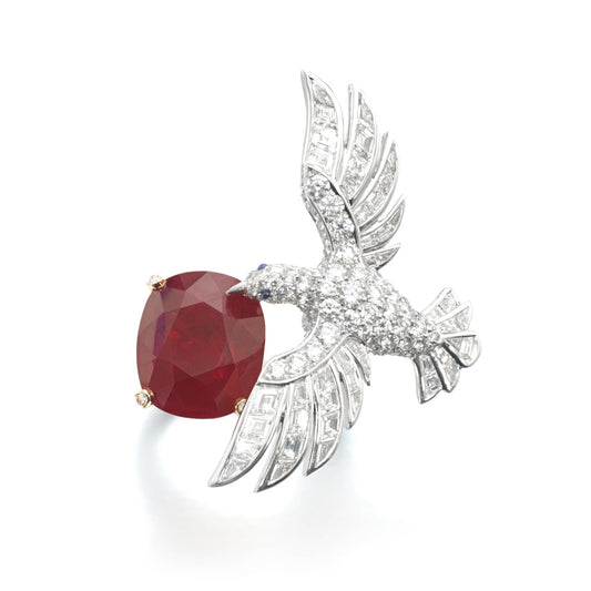 VCA304541 four-claw pillow-shaped colored treasure wing bird ring main stone 12.5×14.5mm11#