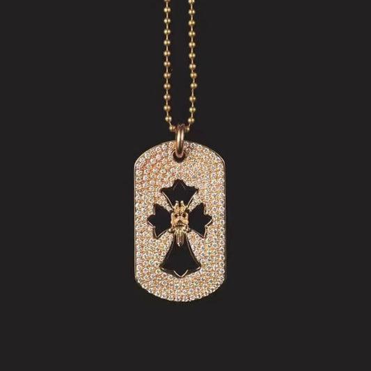 KLX-CH35309 full diamond oval cross pendant