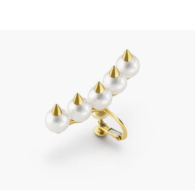 TSQ-E-4437 35mm long cone claw multi-pearl earrings