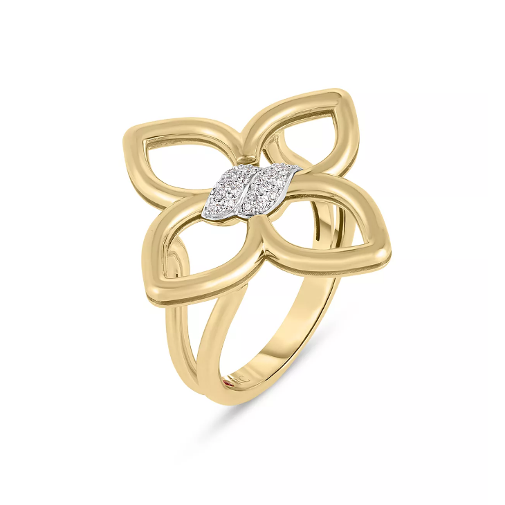 LBT-8883408AJ65X宽28.4mm四叶梅花镶钻分色双S飞标戒指