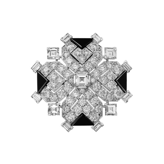 KDY-H5000057 30mm wide geometric black onyx special-shaped diamond brooch