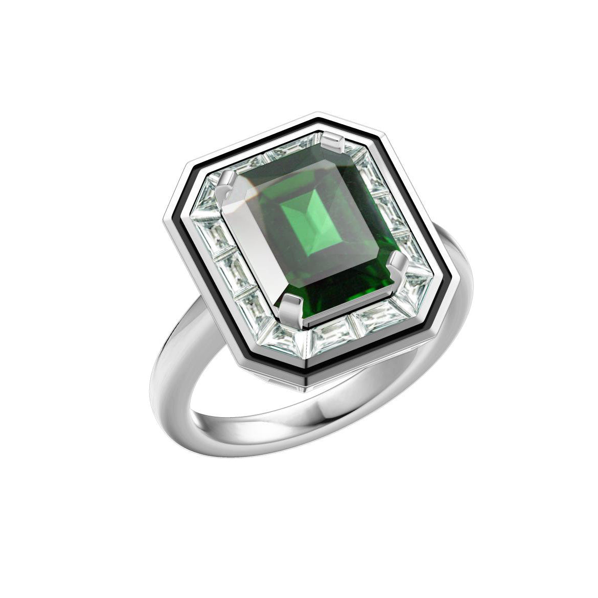 BSL-810514 small octagonal four-claw ladder square stone black agate ring